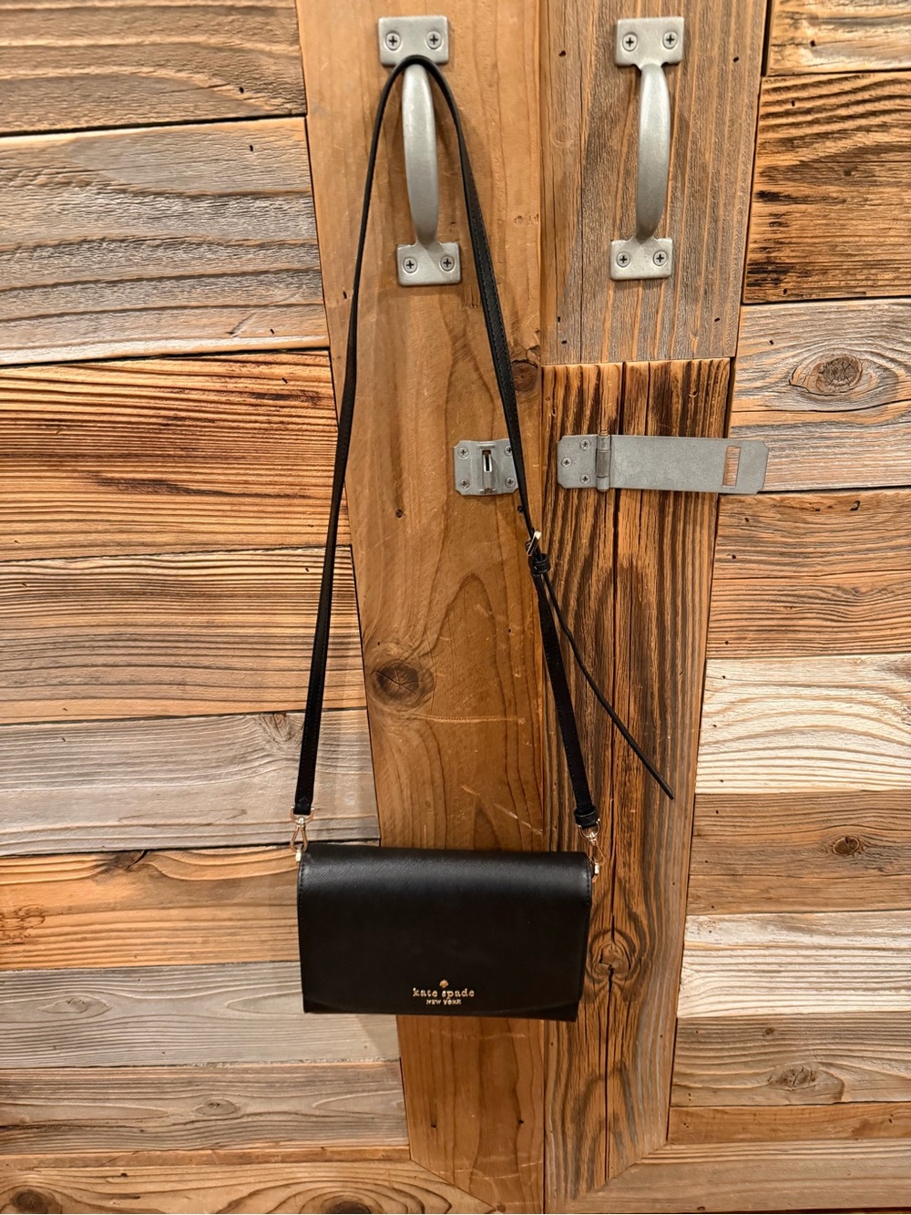 kate spade Black Leather Crossbody Bag with Gold Logo